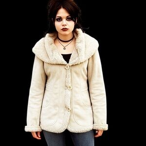 Vintage Jones New York Y2K M Penny Lane Faux Suede & Fur Natural Color Jacket